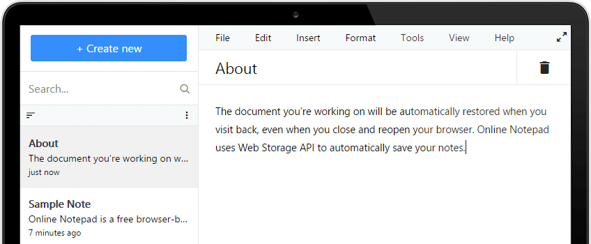 Erainfo Online Notepad Screenshot